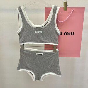Miu Miu Grey Knit Swimsuit Set, Size M